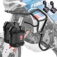Set Sturzbügel + Zusatzscheinwerfer MS1 passend für Aprilia Tuareg 660 22-24 + Taschen Motoguard schwarz