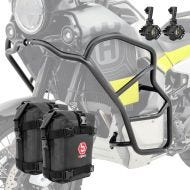 Set Pare carters + Phares Additionnels + sacoches adapté a Husqvarna Norden 901 21-24 Motoguard KT13 noir