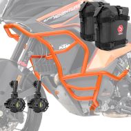 Set Sturzbügel + Zusatzscheinwerfer + Sturzbügeltasche passend für KTM 1290 Super Adventure S / R 21-24 Motoguard KT26 orange