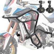 Set Pare carter + Phares Additionnels adapté a Honda Africa Twin 1100 Adventure Sports 20-23 Feux de brouillard Motoguard KT14 noir