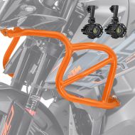 Set Pare carter haut + Phares Additionnels adapté a KTM Adventure 890 R 21-22 Feux de brouillard Motoguard orange CLM
