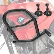 Set Pare carter haut + Phares Additionnels adapté a BMW F 650 GS 00-07 Feux de brouillard Motoguard HG47 noir