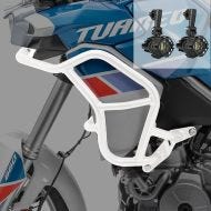 Set Pare carter haut + Phares Additionnels adapté a Aprilia Tuareg 660 22-24 Feux de brouillard Motoguard TR2 blanc