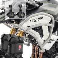 Set Sturzbügel + Zusatzscheinwerfer + Sturzbügeltasche passend für Triumph Tiger 1200 GT / Pro 22-24 Motoguard TG2 silber