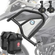 Set Sturzbügel + Zusatzscheinwerfer + Sturzbügeltasche passend für BMW G 310 GS 17-24 Motoguard HG17 schwarz