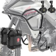 Set Sturzbügel + Zusatzscheinwerfer passend für Honda Transalp XL 750 23-24 + Taschen Motoguard SK2