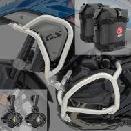 Set Pare carter + Phares Additionnels adapté a BMW R 1300 GS 23-24 argent SG35 + sacoches Motoguard