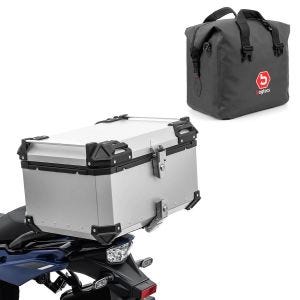 Set top case moto aluminium 65L + sac intérieur dry bag adapté a CFMOTO 800 MT Touring Bagtecs XB65 argent