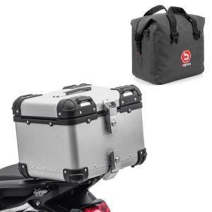 Set top case moto aluminium 45L + sac intérieur dry bag adapté a Moto Guzzi V85 Bagtecs XS45 argent