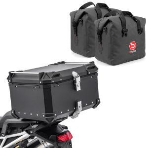 Set top case moto aluminium 85L + sacs intérieur dry bag adapté a Honda Transalp XL 750 Bagtecs XB85 noir