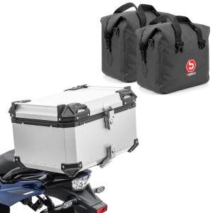 Set Motorrad Aluminium Topcase 85L + Innentaschen Dry Bag passend für Honda Crosstourer Bagtecs XB85 Alu Top Case silber