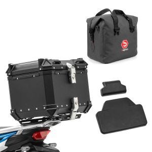 Set top case moto aluminium 45L + sac intérieur dry bag + dosseret passager Bagtecs XB45 noir