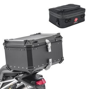 Set Motorrad Aluminium Topcase 65L + Zusatztasche passend für BMW R 1200 GS Bagtecs XB65 Alu Top Case schwarz