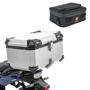 Set Motorrad Aluminium Topcase 65L + Zusatztasche passend für BMW R 1200 GS Bagtecs XB65 Alu Top Case silber