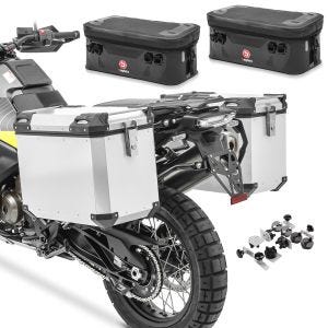 Alukoffer Set + Zusatztaschen + Adapter passend für BMW R 1300 GS Adventure Bagtecs QP48 Aluminium Seitenkoffer silber