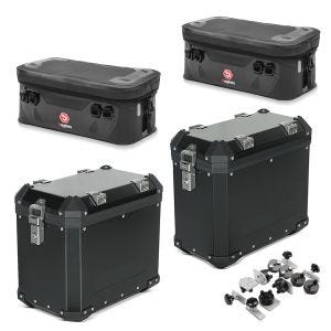 Motorrad Alukoffer Set + Zusatztaschen + Adapter Bagtecs GX38-45 Aluminium Seitenkoffer schwarz