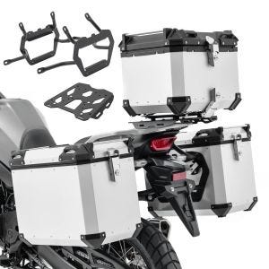 Set Valises laterales aluminium + topcase + supports pour Honda Transalp XL 750 23-24 Bagtecs QP48-XB45 argent