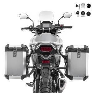 Set Valises laterales en aluminium 2x38L adapté à Honda Transalp XL 750 Bagtecs XW38 argent + adapteur