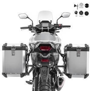 Set Valises laterales en aluminium 2x48L adapté à Honda Transalp XL 750 Bagtecs XW48 argent + adapteur
