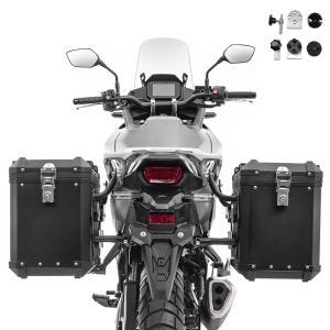 Set Valises laterales en aluminium 2x48L adapté à Honda Transalp XL 750 Bagtecs XW48 noir + adapteur