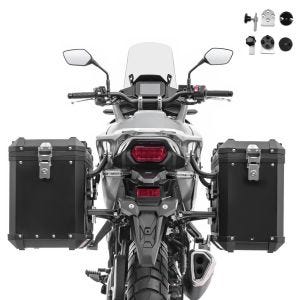 Set Valises laterales en aluminium 38-48L adapté à Honda Transalp XL 750 Bagtecs XW38-48 noir + adapteur