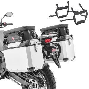 Valises laterales aluminium + supports pour Honda Transalp XL 750 23-24 Bagtecs QP48 argent + sacoches etanches