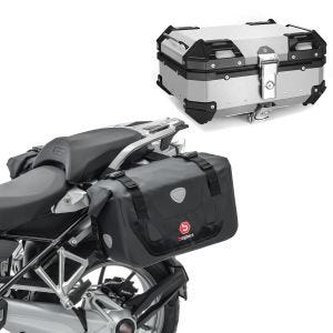 Set Sacoches cavalières moto RB25 avec Top case XB22 22L étanche argenté