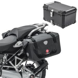 Set Motorrad Satteltaschen RB25 mit Topcase XB65 65L wasserdicht schwarz