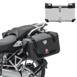 Set Motorrad Satteltaschen RB25 mit Topcase XB65 65L wasserdicht silber