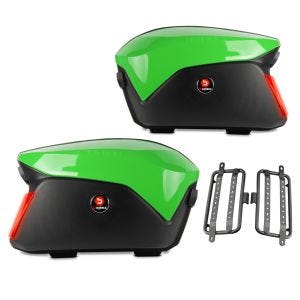 Set Valises laterales + supports compatible avec Kawasaki Z 1000 / SX / 650 Bagtecs PX74GR vert LED