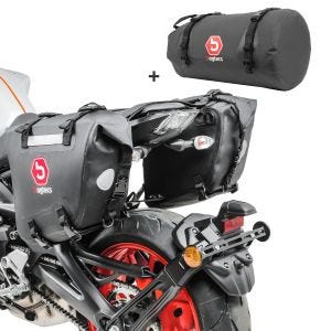 Motorrad Satteltaschen mit Gepäckrolle Bagtecs WP6 + RB30 Drybag 60 Liter_1