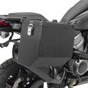 Valise laterale aluminium compatible avec Moto Guzzi Stelvio / V85 TT Bagtecs Atlas 41L noir