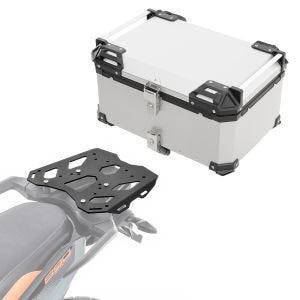 Set Alu Topcase + Gepäckbrücke passend für KTM 790 / 890 Adventure 19-24 Bagtecs XB65 silber