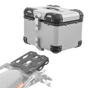 Set Alu Topcase + Gepäckbrücke passend für KTM 1050 Adventure 15-16 Bagtecs XS45 silber