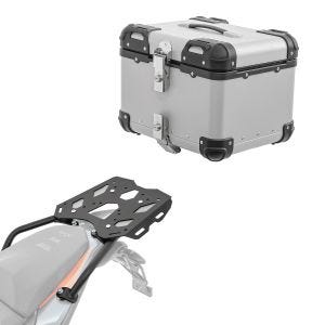 Set Alu Topcase + Gepäckbrücke passend für KTM 390 Adventure 20-24 Bagtecs XS45 silber