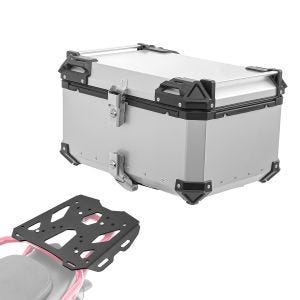 Set Alu Topcase + Gepäckbrücke passend für Moto Guzzi V85 19-23 Bagtecs XB65 silber