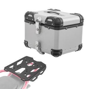 Set Alu Topcase + Gepäckbrücke passend für Moto Guzzi V85 19-23 Bagtecs XS45 silber