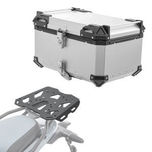 Set Alu Topcase + Gepäckbrücke passend für Royal Enfield Himalayan 450 2024 Bagtecs XB65 silber