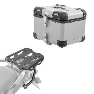 Set Alu Topcase + Gepäckbrücke passend für Suzuki V-Strom 650 / XT 17-24 Bagtecs XS45 silber