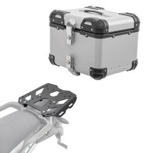 Set Alu Topcase + Gepäckbrücke passend für Triumph Tiger 900 GT / Pro 20-24 Bagtecs XS45 silber