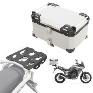 Set Aluminium Top Case + support adapté à Honda Transalp XL 750 23-24 Porte-bagages Bagtecs XB65 argent DPL2