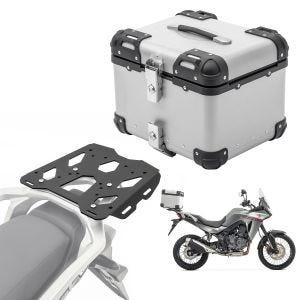 Set Aluminium Top Case + support adapté à Honda Transalp XL 750 23-24 Porte-bagages Bagtecs XS45 argent DPL2