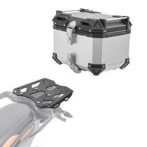 Set Alu Topcase + Gepäckbrücke passend für KTM 790 / 890 Adventure 19-24 Bagtecs XB35 silber