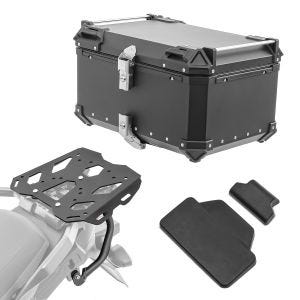 Set Alu Topcase + Gepäckbrücke passend für Suzuki V-Strom 650 / XT 17-24 Bagtecs XB65 schwarz + Rückenpolster