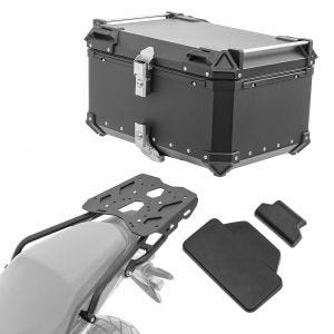 Set Alu Topcase + Gepäckbrücke passend für Honda NX 500 2024 Bagtecs XB65 schwarz + Rückenpolster