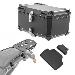 Set Alu Topcase + Gepäckbrücke passend für Harley Davidson Pan America 1250 / Special 21-24 Bagtecs XB65 schwarz + Rückenpolster