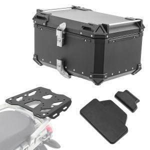 Set Alu Topcase + Gepäckbrücke passend für BMW R 1200 GS 04-12 Bagtecs XB65 schwarz + Rückenpolster