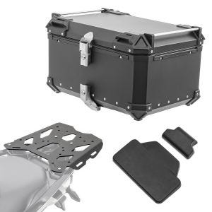Set Alu Topcase + Gepäckbrücke passend für BMW R 1200 / 1250 GS 13-23 Bagtecs XB65 schwarz + Rückenpolster