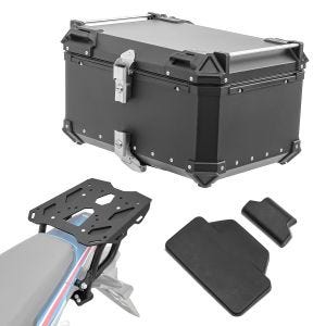 Set Alu Topcase + Gepäckbrücke passend für Africa Twin CRF 1100 L 20-21 Bagtecs XB65 schwarz + Rückenpolster