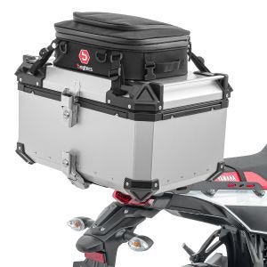Set Aluminium Top Case + support adapté à Yamaha Tenere 700 19-24 Porte-bagages Bagtecs XB65 argent + Sacoche de couvercle